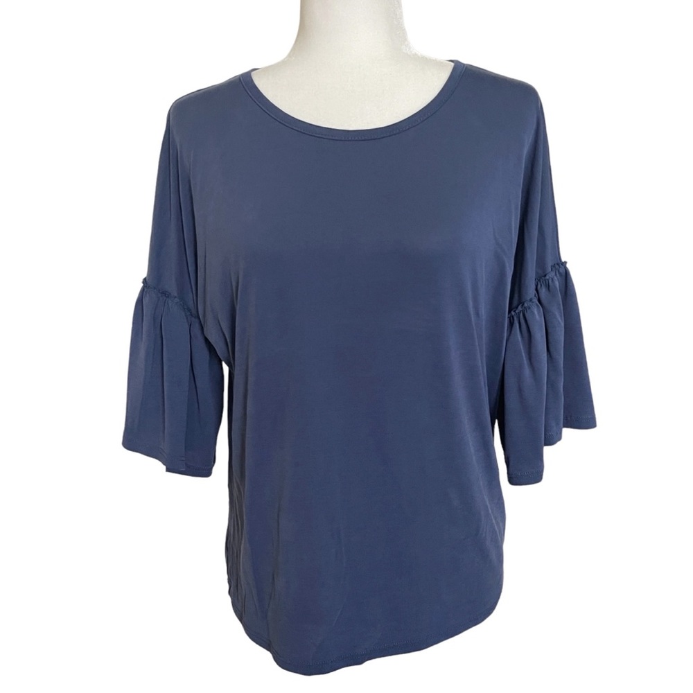 Blue Ruffle Sleeve Blouse
